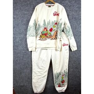 Dr. Seuss The Grinch Christmas Mad Engine Sweatshirt Joggers Set Mens 2XL Cream